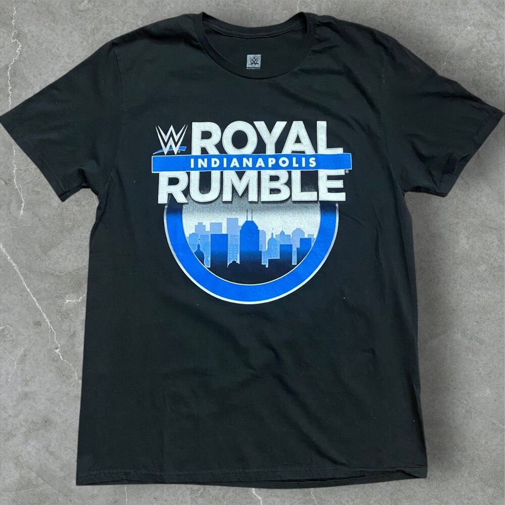 WWE Authentic 2025 Indianapolis Royal Rumble Black Blue T-Shirt Mens Size Large